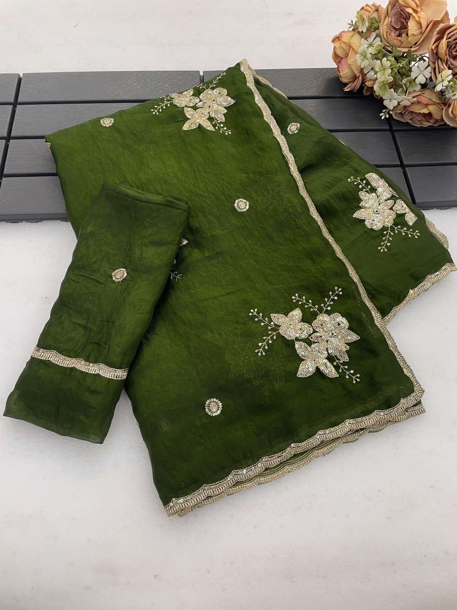 LATEST FANDY SATIN EMBROIDERY WORK WITH SEQUENCES AND CUT WORK SAREE WITH UNSTITCHED BLOUSE CASUAL WEAR WHOLESALE PRICE ETHNIC GARMENT (16)