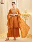 LATEST FENDY SILK EMBROIDERY CODING SEQUENCE WORK  TOP PALAZZO WITH DUPATTA  LIGHT YELLOW