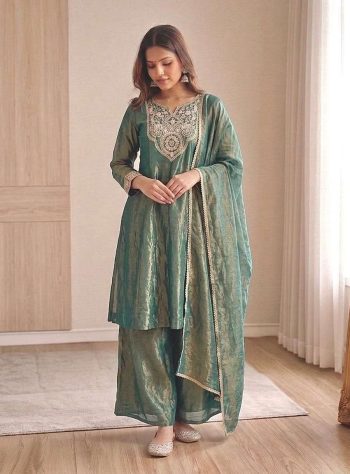 LATEST FENDY SILK EMBROIDERY CODING SEQUENCE WORK TOP PALAZZO WITH DUPATTA SKY