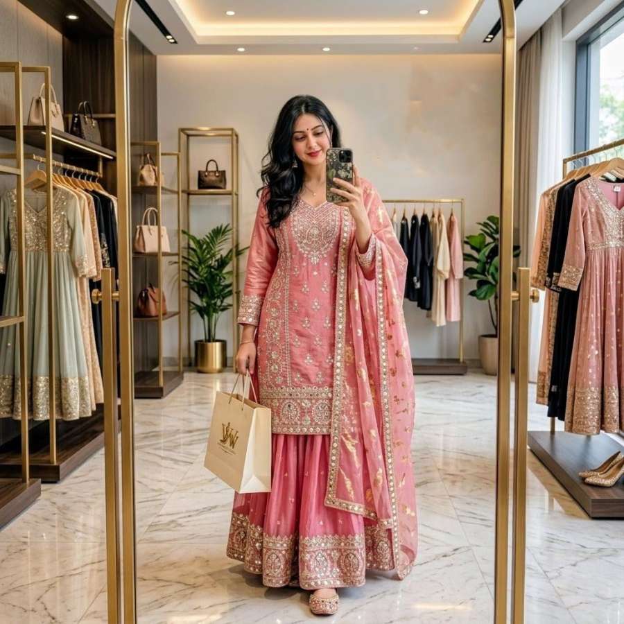 LATEST FENDY SILK EMBROIDERY SEQUENCE WORK TOP PALAZZO WITH DUPATTA WEDDING WEAR WHOLESALE PRICE ETHNIC GARMENT (2)