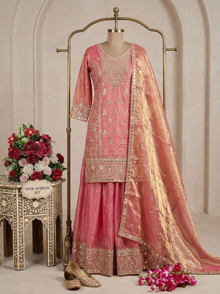 LATEST FENDY SILK EMBROIDERY SEQUENCE WORK TOP PALAZZO WITH DUPATTA WEDDING WEAR WHOLESALE PRICE ETHNIC GARMENT (3)