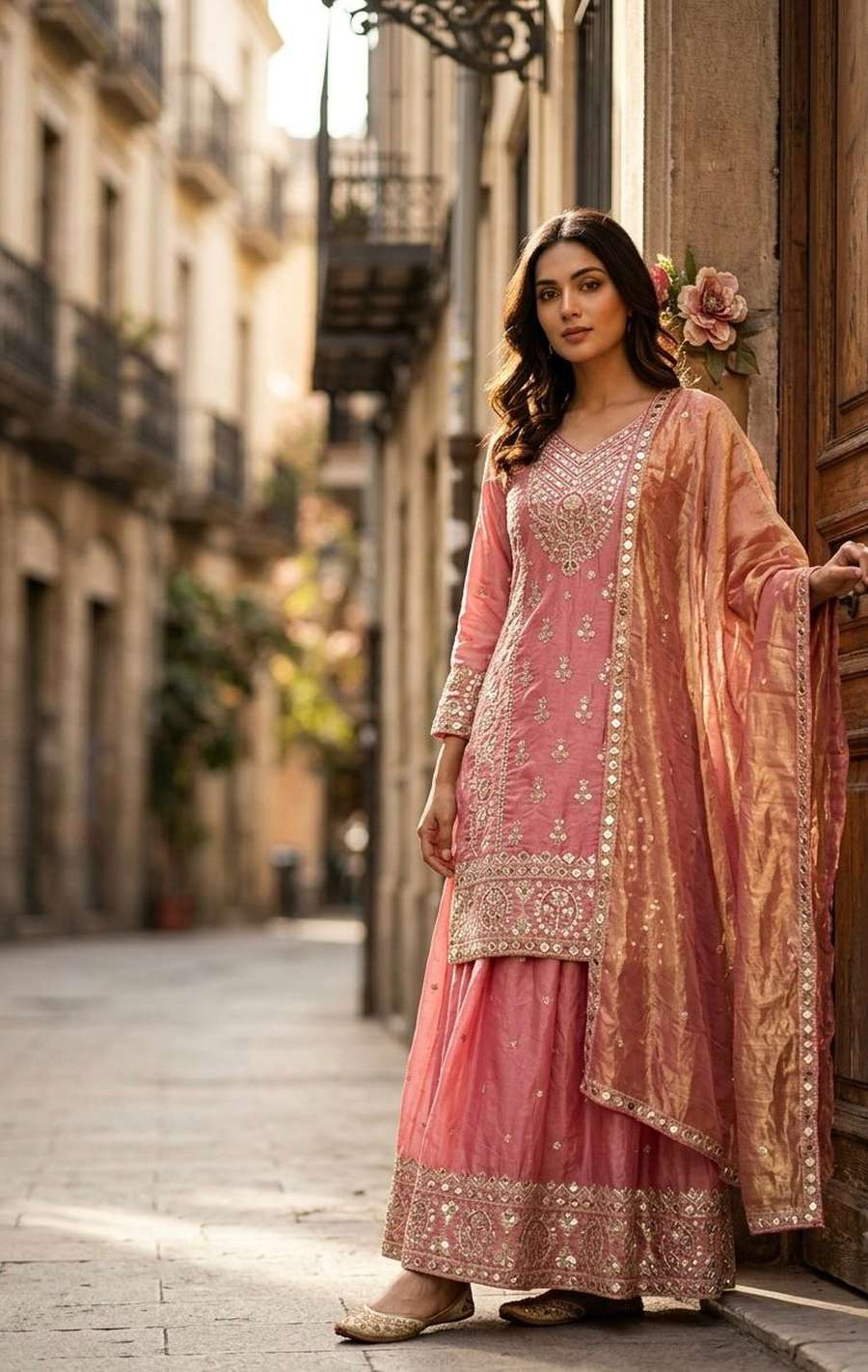 LATEST FENDY SILK EMBROIDERY SEQUENCE WORK TOP PALAZZO WITH DUPATTA WEDDING WEAR WHOLESALE PRICE ETHNIC GARMENT (6)
