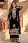 LATEST FUAX GEORGETTE CHAIN STITCHED BOTH SIDE WORK TOP PALAZZO WITH DUPATTA BLACK
