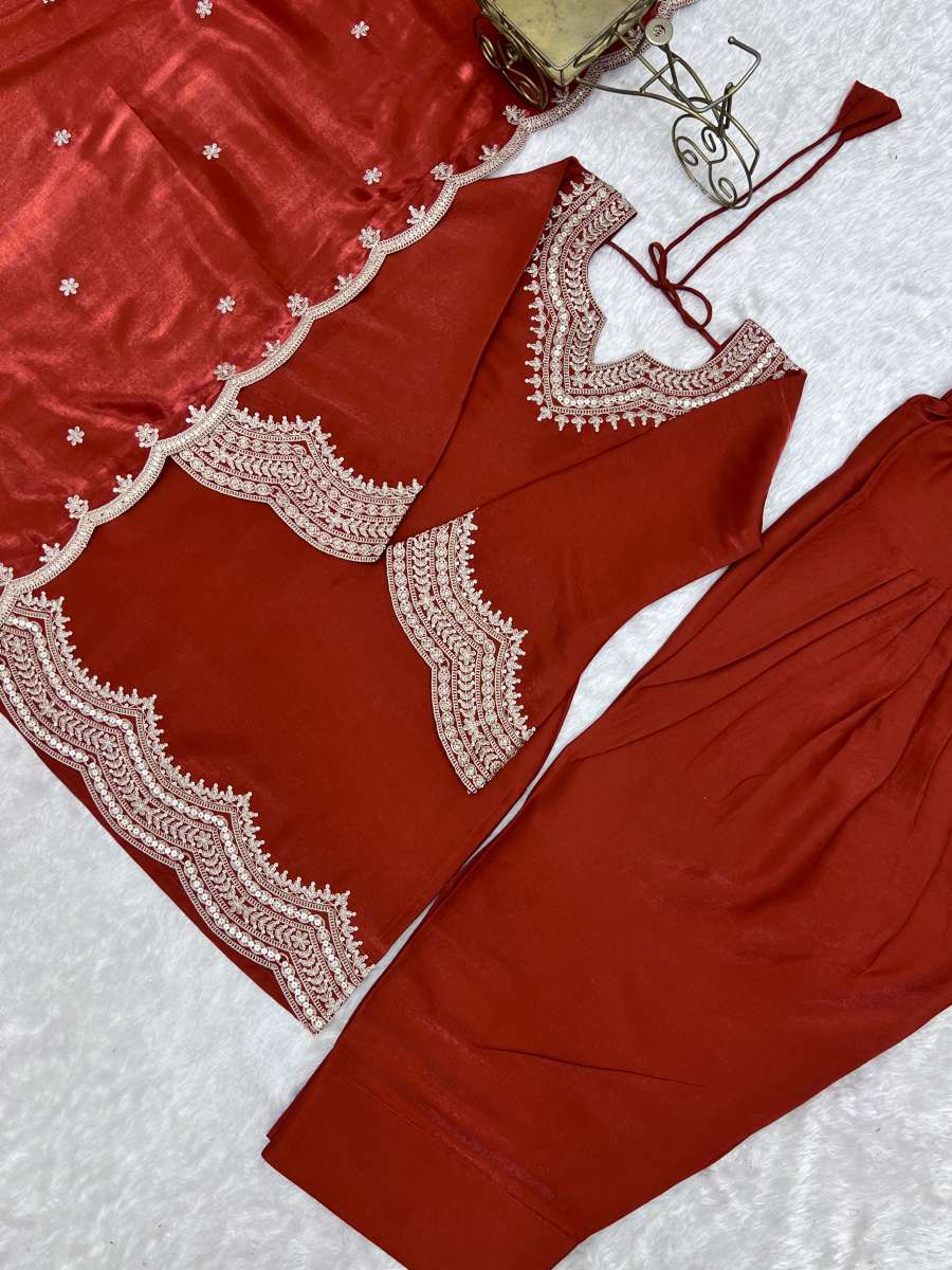 LATEST GLASS ROMAN SILK EMBROIDERY SEQUENCE DORI AND JARI WORK TOP BOTTOM WITH DUPATTA CASUAL WEAR WHOLESALE PRICE ETHNIC GARMENT (12)