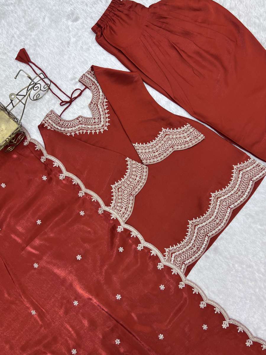 LATEST GLASS ROMAN SILK EMBROIDERY SEQUENCE DORI AND JARI WORK TOP BOTTOM WITH DUPATTA CASUAL WEAR WHOLESALE PRICE ETHNIC GARMENT (13)