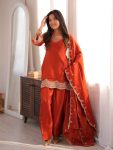LATEST GLASS ROMAN SILK EMBROIDERY SEQUENCE DORI AND JARI WORK TOP BOTTOM WITH DUPATTA CASUAL WEAR WHOLESALE PRICE ETHNIC GARMENT (5)