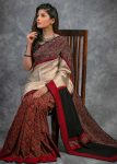 LATEST MAL MAL COTTON DIGITAL PRINT SAREE WITH UNSTITCHED BLOUSE RED CHIKU