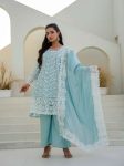 LATEST MAL MAL EMBROIDEY SEQUNCE WORK TOP BOTTOM WITH DUPATTA SKY