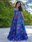 LATEST POLY RAYON PRINTED WORK GOWN BLUE