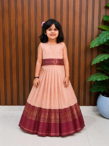 LATEST PURE COTTAN SILK ZARI  WEAVING WORK KID'S LEHENGA CHOLI BABY PEACH