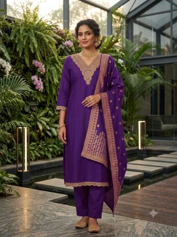 LATEST RAYON EMBROIDERY WORK TOP BOTTOM WITH DUPATTA PURPLE