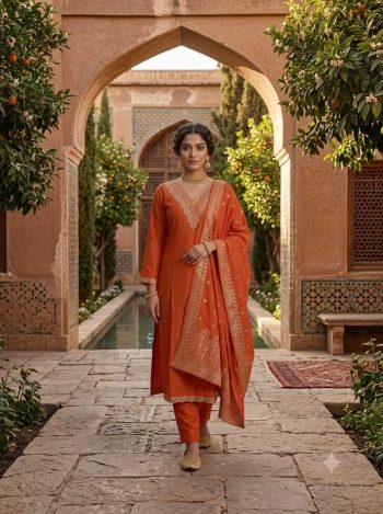 LATEST RAYON EMBROIDERY WORK TOP BOTTOM WITH DUPATTA ORANGE