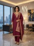 LATEST RAYON EMBROIDERY WORK TOP BOTTOM WITH DUPATTA WINE