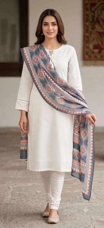 LATEST RAYON PLAIN WORK TOP BOTTOM WITH DUPATTA WHITE