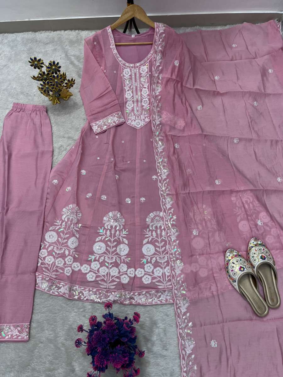LATEST ROMAN SILK EMBROIDERY SEQUENCE WORK GOWN BOTTOM WITH DUPATTA FESTIVAL WEAR WHOLESALE PRICE ETHNIC GARMENT (7)