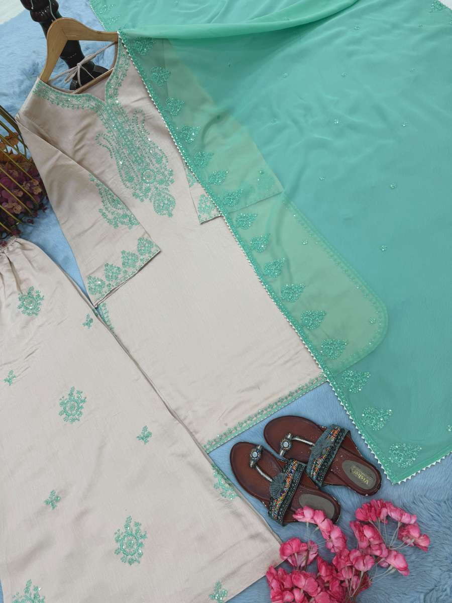 LATEST ROMAN SILK EMBROIDERY SEQUENCE WORK TOP PALAZZO WITH DUPATTA CASUAL WEAR WHOLESALE PRICE ETHNIC GARMENT (11)