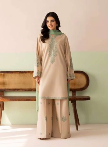 LATEST ROMAN SILK EMBROIDERY SEQUENCE WORK TOP PALAZZO WITH DUPATTA CREAM