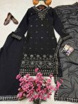 LATEST ROMAN SILK SEQUENCE AND ZARI AND THREAD EMBROIDERY TOP PALAZZO WITH DUPATTA CASUAL WEAR WHOLESALE PRICE ETHNIC GARMENT (8)