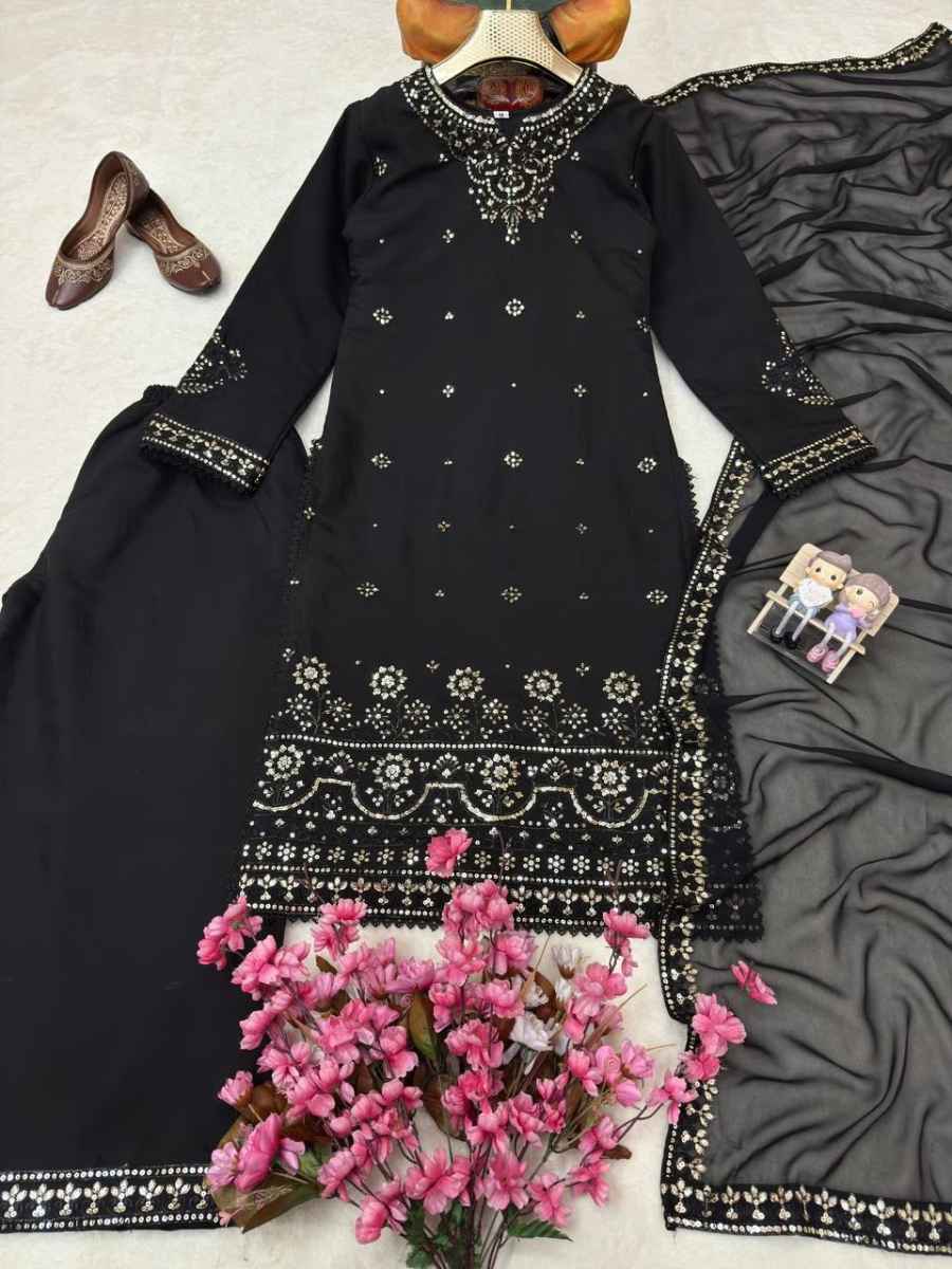 LATEST ROMAN SILK SEQUENCE AND ZARI AND THREAD EMBROIDERY TOP PALAZZO WITH DUPATTA CASUAL WEAR WHOLESALE PRICE ETHNIC GARMENT (1)