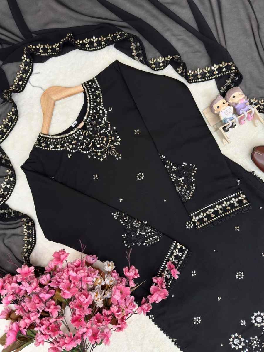 LATEST ROMAN SILK SEQUENCE AND ZARI AND THREAD EMBROIDERY TOP PALAZZO WITH DUPATTA CASUAL WEAR WHOLESALE PRICE ETHNIC GARMENT (13)