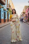 LATEST SHINING RNGOLI SILK EMBROIDERY THREAD WORK SAREE WITH UNSTITCHED BLOUSE