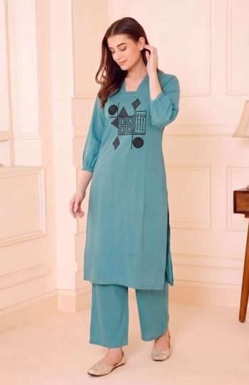 LATEST SLUB RAYON EMBROIDERY WORK TOP PENT SET RAMA