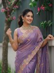LATEST TWIL NET EMBROIDERY WITH CUTWORK SAREE WITH UNSTITCHED BLOUSE WEDDING WEAR WHOLESALE PRICE ETHNIC GARMENT (2)