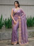 LATEST TWIL NET EMBROIDERY WITH CUTWORK SAREE WITH UNSTITCHED BLOUSE WEDDING WEAR WHOLESALE PRICE ETHNIC GARMENT (2)