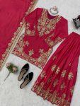 LUXURY CHINON SILK THREAD WITH SEQUNCE TOP PALAZZO WITH DUPATTA WEDDING WEAR WHOLESALE PRICE ETHNIC GARMENT (8)