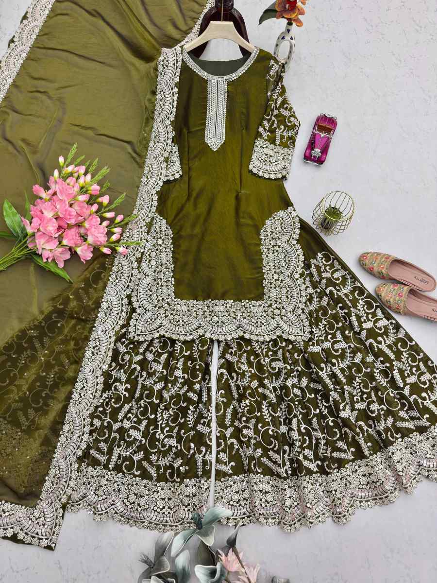 LUXURY FANDY SILK EMBROIDERY THREADS AND SEQUINS WORK TOP PALAZZO WITH DUPATTA WEDDING WEAR WHOLESALE PRICE ETHNIC GARMENT (13)