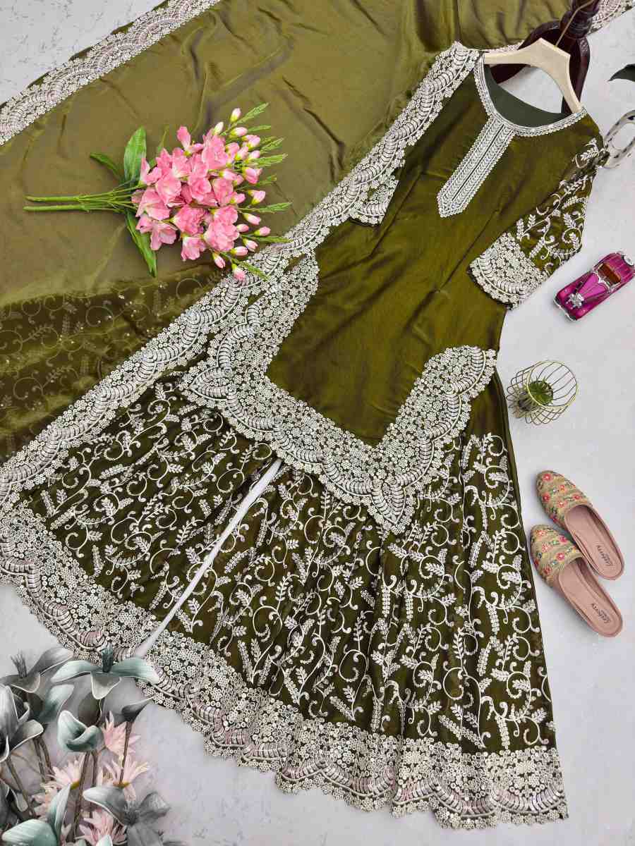 LUXURY FANDY SILK EMBROIDERY THREADS AND SEQUINS WORK TOP PALAZZO WITH DUPATTA WEDDING WEAR WHOLESALE PRICE ETHNIC GARMENT (15)