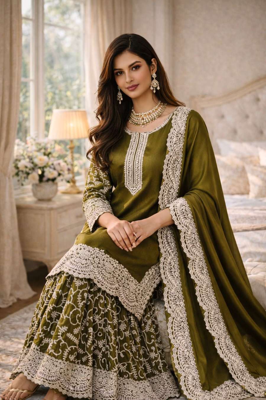 LUXURY FANDY SILK EMBROIDERY THREADS AND SEQUINS WORK TOP PALAZZO WITH DUPATTA WEDDING WEAR WHOLESALE PRICE ETHNIC GARMENT (8)