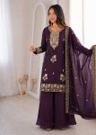 LUXURY FANDY SILK EMBROIDERY WITH SEQUENCE WORK TOP PALAZZO WITH DUPATTA  PURPLE