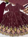 LUXURY FAUX GEORGETTE MULTI COLOURED EMBROIDERY WORK GOWN PALAZZO WITH DUPATTA SEASONABLE WEAR WHOLESALE PRICE ETHNIC GARMENT (5)