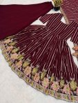 LUXURY FAUX GEORGETTE MULTI COLOURED EMBROIDERY WORK GOWN PALAZZO WITH DUPATTA SEASONABLE WEAR WHOLESALE PRICE ETHNIC GARMENT (5)