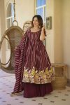 LUXURY FAUX GEORGETTE MULTI COLOURED EMBROIDERY WORK GOWN PALAZZO WITH DUPATTA SEASONABLE WEAR WHOLESALE PRICE ETHNIC GARMENT (5)