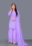 LUXURY GEORGETTE EMBROIDERY WORK TOP PALAZZO WITH DUPATTA LAVENDER