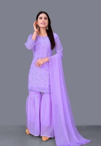 LUXURY GEORGETTE EMBROIDERY WORK TOP PALAZZO WITH DUPATTA LAVENDER