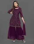 LUXURY GEORGETTE EMBROIDERY WORK TOP PALAZZO WITH DUPATTA DAILY WEAR WHOLESALE PRICE ETHNIC GARMENT (23)