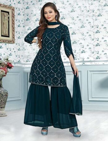 LUXURY GEORGETTE EMBROIDERY WORK TOP PALAZZO WITH DUPATTA RAMA