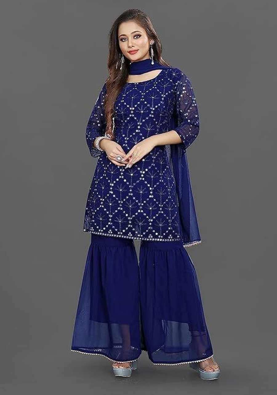 LUXURY GEORGETTE EMBROIDERY WORK TOP PALAZZO WITH DUPATTA DAILY WEAR WHOLESALE PRICE ETHNIC GARMENT (31)