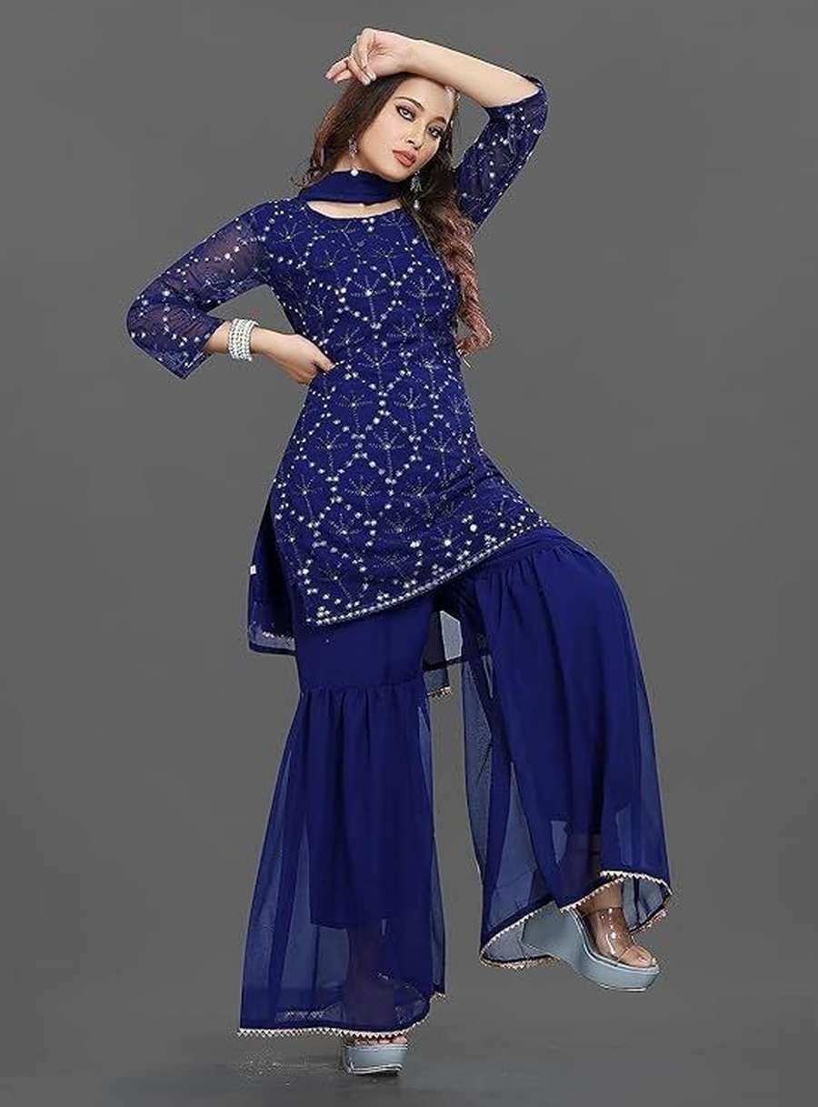 LUXURY GEORGETTE EMBROIDERY WORK TOP PALAZZO WITH DUPATTA DAILY WEAR WHOLESALE PRICE ETHNIC GARMENT (32)
