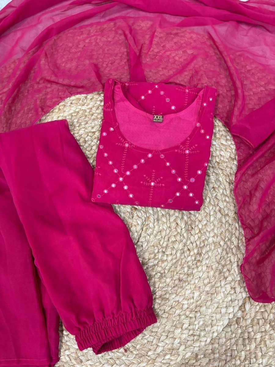 LUXURY GEORGETTE EMBROIDERY WORK TOP PALAZZO WITH DUPATTA DAILY WEAR WHOLESALE PRICE ETHNIC GARMENT (40)