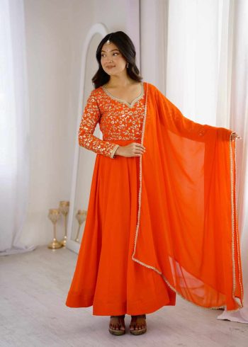 LUXURY GEORGETTE SEQUENCE EMBROIDERY WORK TOP BOTTOM WITH DUPATTA ORANGE