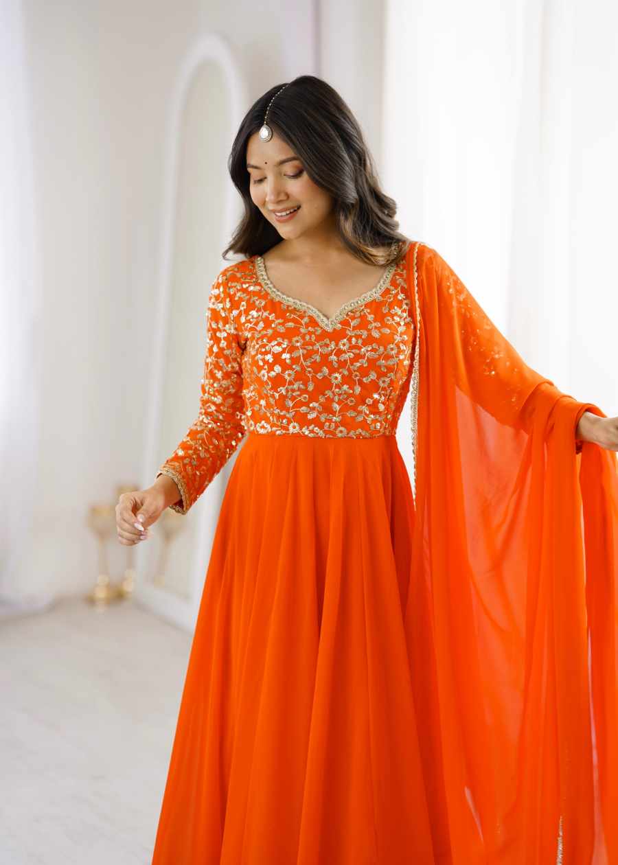 LUXURY GEORGETTE SEQUENCE EMBROIDERY WORK TOP BOTTOM WITH DUPATTA PARTY WEAR WHOLESALE PRICE ETHNIC GARMENT (4)