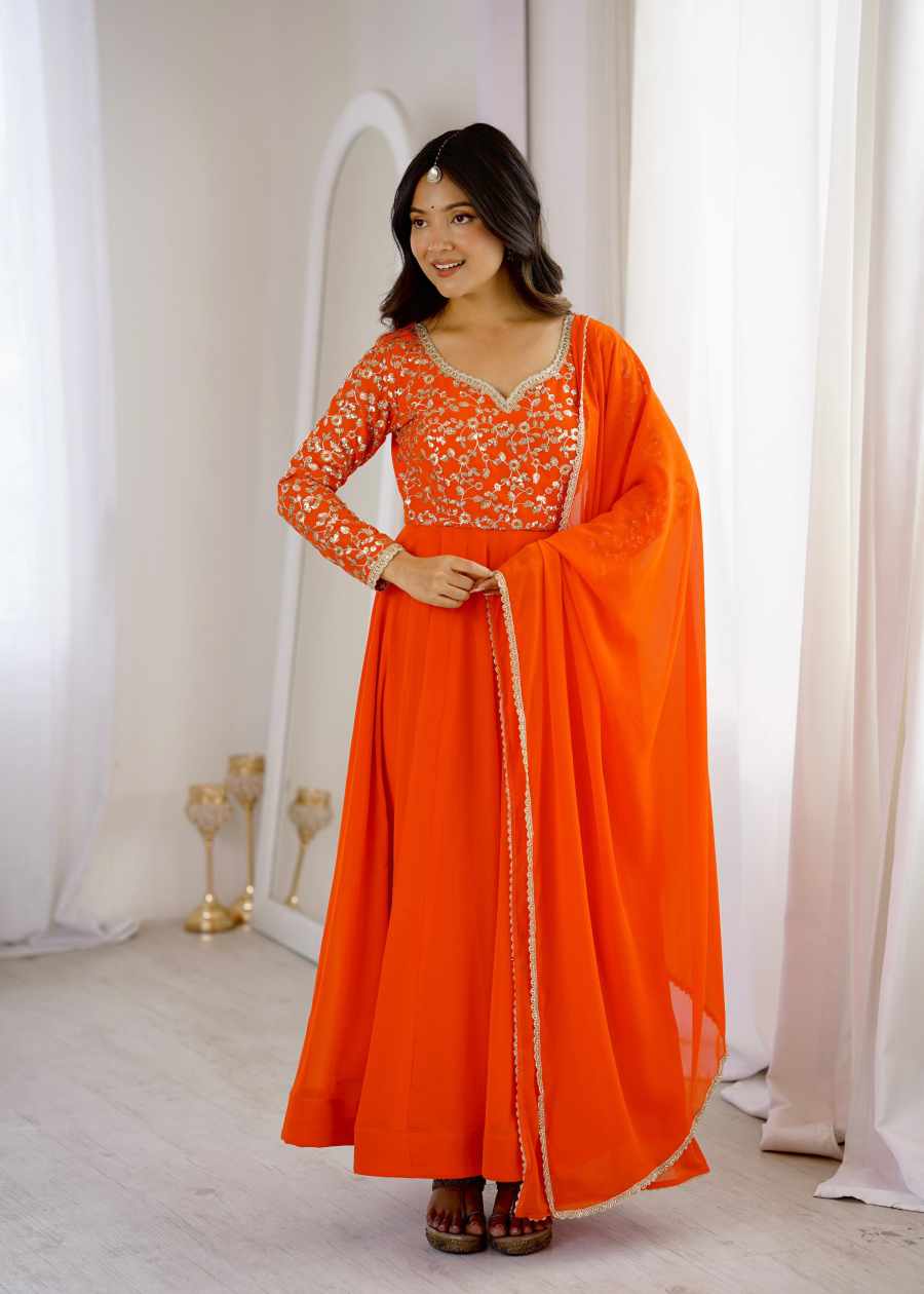 LUXURY GEORGETTE SEQUENCE EMBROIDERY WORK TOP BOTTOM WITH DUPATTA PARTY WEAR WHOLESALE PRICE ETHNIC GARMENT (6)