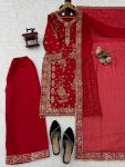 LUXURY ROMAN SILK THREAD WITH SEQUNCE WITH RIVET MOTI WORK TOP PALAZZO WITH DUPATTA WEDDING WEAR WHOLESALE PRICE ETHNIC GARMENT (3)