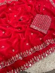 LUXURY SPACE SILK BEADS WORK SAREE WITH UNSTITCHED BLOUSE PARTY WEAR WHOLESALE PRICE ETHNIC GARMENT (12)