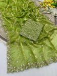 LUXURY SPACE SILK BEADS WORK SAREE WITH UNSTITCHED BLOUSE PARTY WEAR WHOLESALE PRICE ETHNIC GARMENT (3)