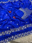 LUXURY SPACE SILK BEADS WORK SAREE WITH UNSTITCHED BLOUSE PARTY WEAR WHOLESALE PRICE ETHNIC GARMENT (2)